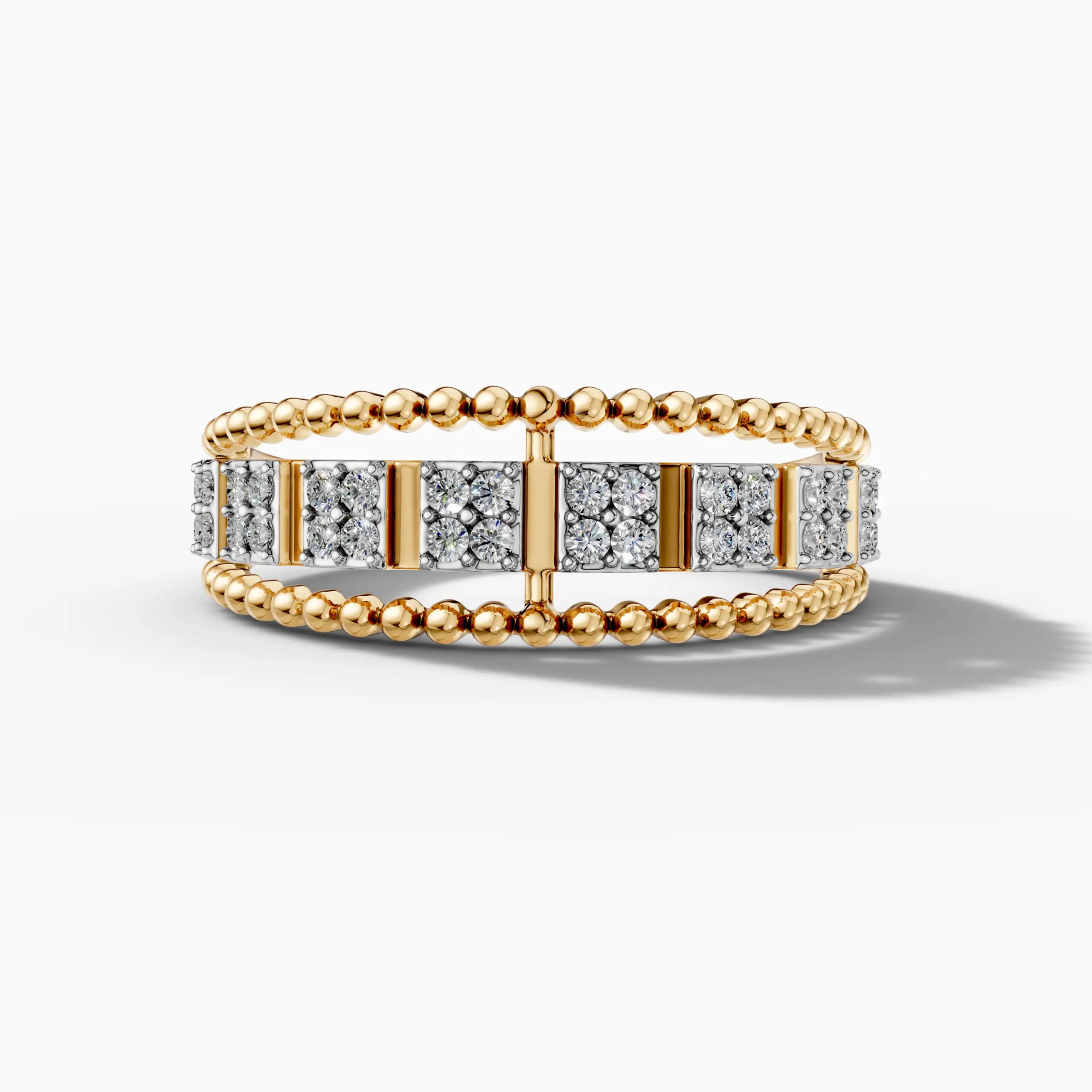 14K Yellow Gold and Natural Diamonds Bubble Ring