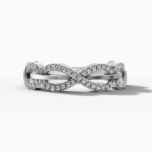 14K White Gold Round-Cut Natural Diamonds Infinity Link Ring