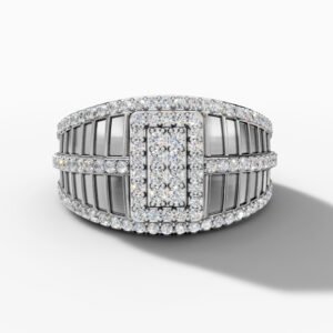 14K White Gold and Natural Diamonds Rectangular Pavé Statement Ring