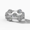 14K White Gold Baguette & Round Natural Diamonds Multi-Row Circle Ring
