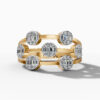 14K Yellow Gold Baguette & Round Natural Diamonds Multi-Row Circle Ring