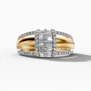 14K Yellow Gold Baguette & Round-Cut Natural Diamonds Bold Statement Ring