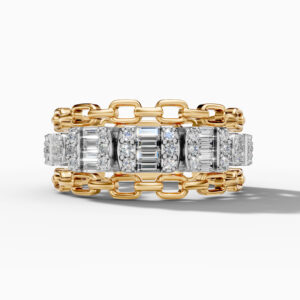 14K Yellow Gold Natural Diamonds Chain-Link Baguette Statement Ring