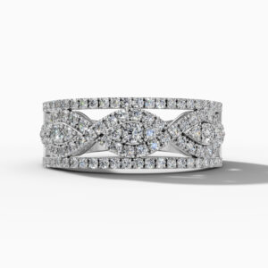 14K White Gold Round-Cut Natural Diamonds Intertwined Statement Ring