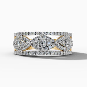 14K Yellow Gold Round-Cut Natural Diamonds Intertwined Statement Ring