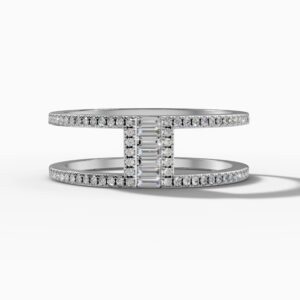 14K White Gold Baguette & Round-Cut Natural Diamonds Minimalist Ring