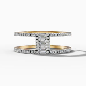 14K Yellow Gold Baguette & Round-Cut Natural Diamonds Minimalist Ring