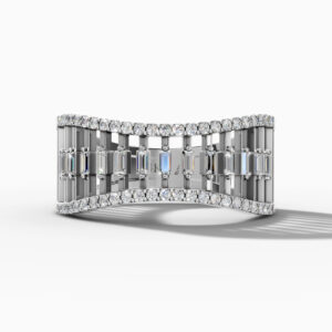 14K White Gold Natural Diamonds Baguette Statement Ring