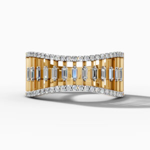 14K Yellow Gold Natural Diamonds Baguette Statement Ring