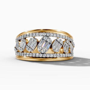 14K Yellow Gold Natural Diamonds Baguette and Round-Cut Statement Ring