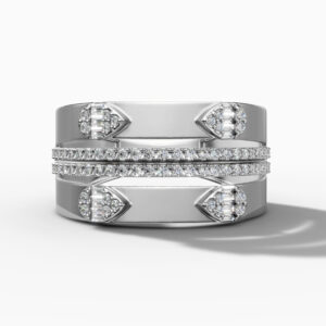 14K White Gold Natural Diamonds Baguette and Pavé Modern Statement Ring