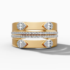14K Yellow Gold Natural Diamonds Baguette and Pavé Modern Statement Ring