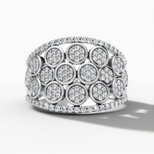 14K White Gold Natural Diamonds Multi-Circle Pavé Statement Ring