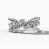 14K White Gold Natural Diamonds Twisted Leaf Baguette Ring