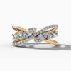 14K Yellow Gold Natural Diamonds Twisted Leaf Baguette Ring