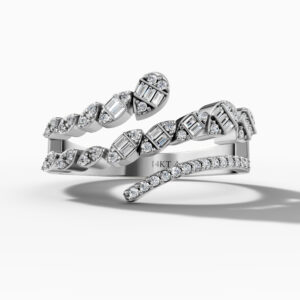 14K White Gold Natural Diamonds Multi-Row Twisted Leaf Ring