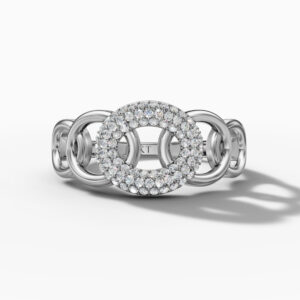 14K White Gold Natural Diamonds Oval Chain Link Ring