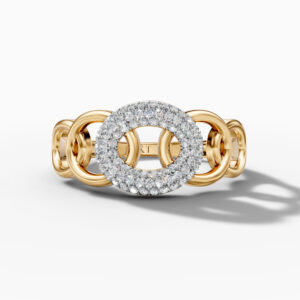 14K Yellow Gold Natural Diamonds Oval Chain Link Ring