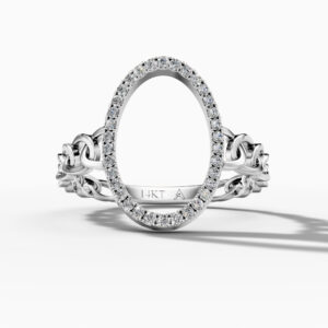 14K White Gold Natural Diamonds Open Oval Chain Ring