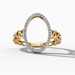 14K Yellow Gold Natural Diamonds Open Oval Chain Ring