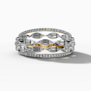 14K Yellow Gold Baguette & Round Natural Diamonds Ring