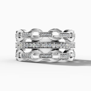 14K White Gold Natural Diamonds Link Statement Ring