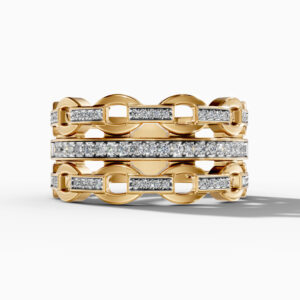 14K Yellow Gold Natural Diamonds Link Statement Ring