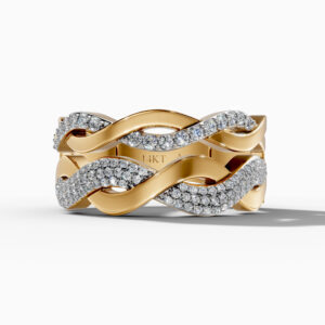 14K Yellow Gold Natural Diamonds Intertwined Wave Ring