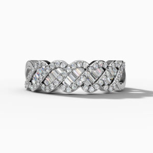 14K White Gold Natural Diamonds Braided Baguette Ring