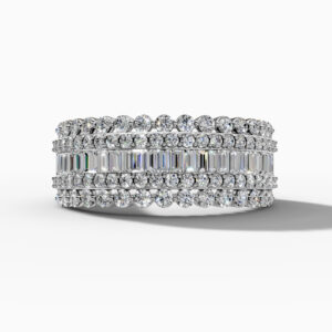 14K White Gold Baguette & Round-Cut Natural Diamonds Ring