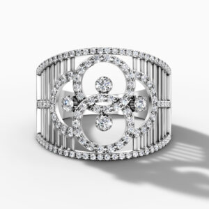 14K White Gold Natural Diamonds Interlocking Circles Statement Ring