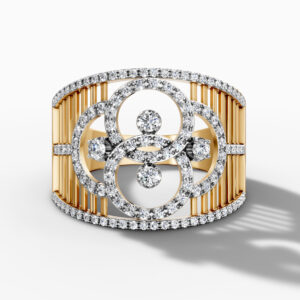 14K Yellow Gold Natural Diamonds Interlocking Circles Statement Ring