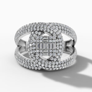 14K White Gold Natural Diamonds Geometric Pavé Statement Ring