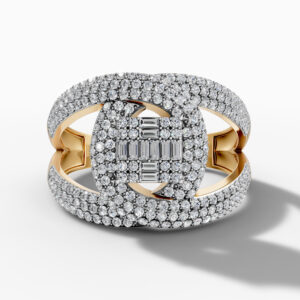 14K Yellow Gold Natural Diamonds Geometric Pavé Statement Ring