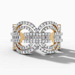 14K Yellow Gold Baguette & Round-Cut Natural Diamonds Double Loop Statement Ring