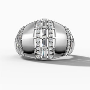 14K White Gold Natural Diamonds Baguette Bold Statement Ring