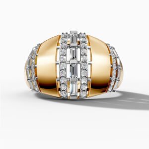 14K Yellow Gold Natural Diamonds Baguette Bold Statement Ring