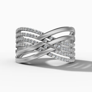 14K White Gold Natural Diamonds Criss-Cross Statement Ring