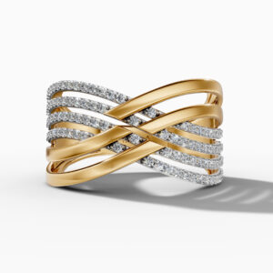 14K Yellow Gold Natural Diamonds Criss-Cross Statement Ring