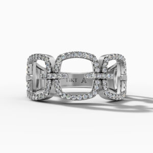 14K White Gold Round-Cut Natural Diamonds Link Statement Ring