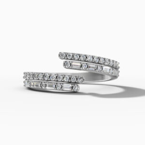 14K White Gold Baguette & Round-Cut Natural Diamonds Wrap Ring