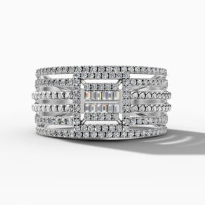 14K White Gold Baguette & Round-Cut Natural Diamonds Bubble Statement Ring