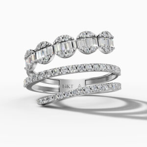 14K White Gold Round-Cut Natural Diamonds Wrap Statement Ring