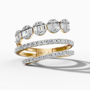 14K Yellow Gold Round-Cut Natural Diamonds Wrap Statement Ring
