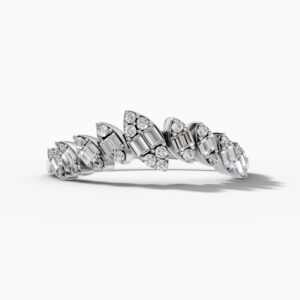 14K White Gold Baguette & Round-Cut Natural Diamonds Nature Inspired Ring