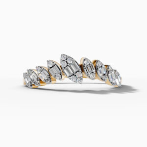 14K Yellow Gold Baguette & Round-Cut Natural Diamonds Nature Inspired Ring