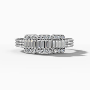 14K White Gold Baguette & Round-Cut Natural Diamonds Bubble Ring