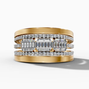 14K Yellow Gold Natural Diamonds Baguette and Round-Cut Statement Ring