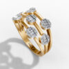 14K Yellow Gold Baguette & Round Natural Diamonds Multi-Row Circle Ring