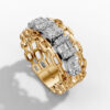 14K Yellow Gold Natural Diamonds Chain-Link Baguette Statement Ring